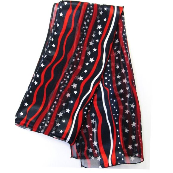 Silky Red White Blue Stars & Stripes Patriotic Flag Scarf Veterans Day E… - Picture 2 of 4